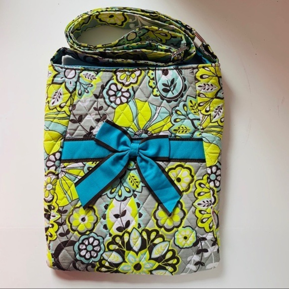 Belvah Quilted Crossbody Bag Floral Paisley Gray Yellow Ribbon Bow Purse NWOT